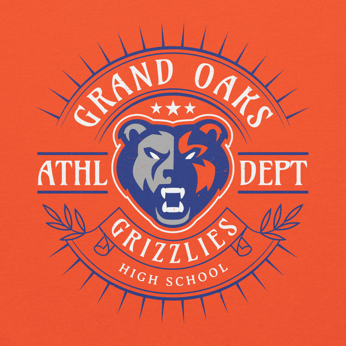 Close-up view of Grand Oaks High School Grizzlies Orange Classic Unisex Hoodie 201