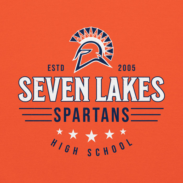 Close-up view of Seven Lakes High School Spartans Orange Classic Unisex Hoodie 217