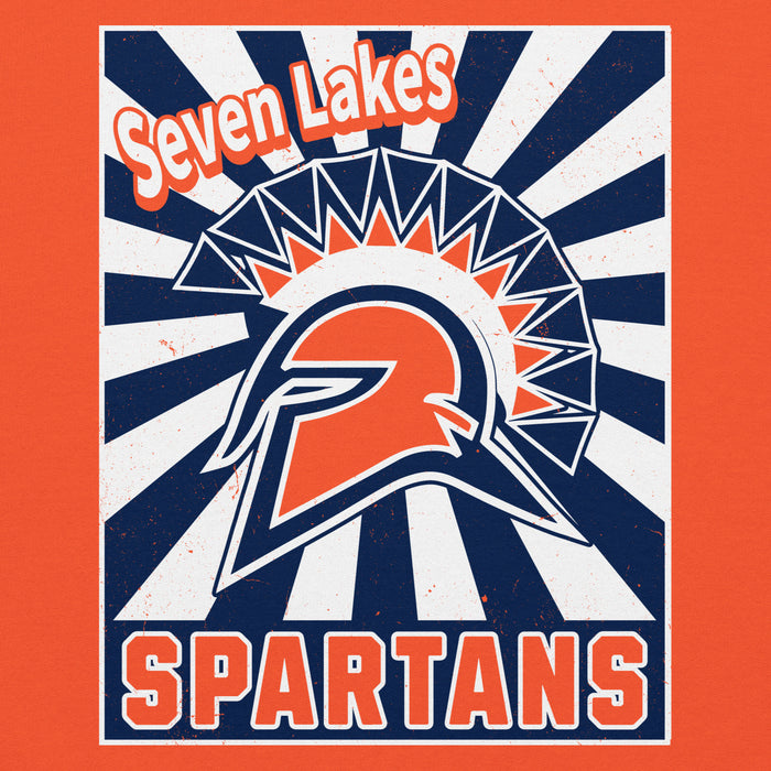 Close-up view of Seven Lakes High School Spartans Orange Classic Unisex Hoodie 226