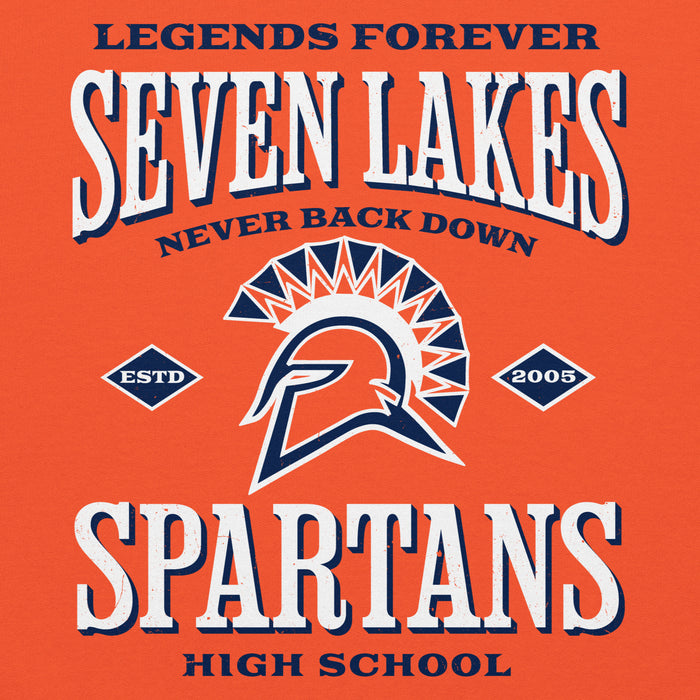 Close-up view of Seven Lakes High School Spartans Orange Classic Unisex Hoodie 230