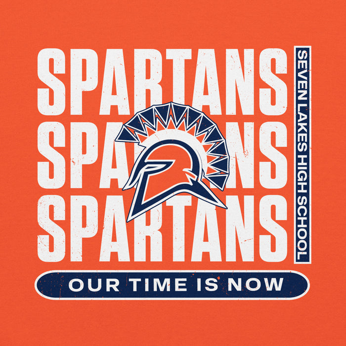 Close-up view of Seven Lakes High School Spartans Orange Classic Unisex Hoodie 235