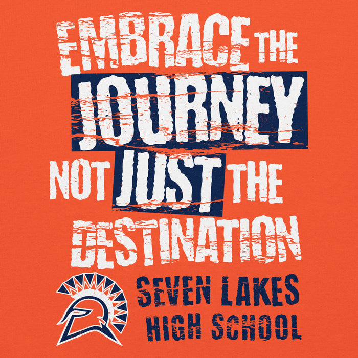 Close-up view of Seven Lakes High School Spartans Orange Classic Unisex Hoodie 232