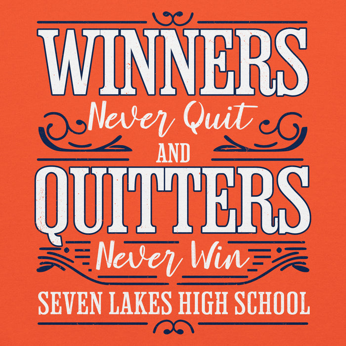 Close-up view of Seven Lakes High School Spartans Orange Classic Unisex Hoodie 237