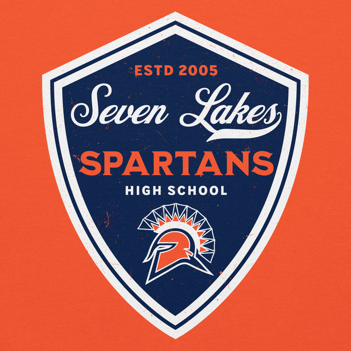 Close-up view of Seven Lakes High School Spartans Orange Classic Unisex Hoodie 225
