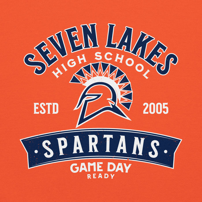 Close-up view of Seven Lakes High School Spartans Orange Classic Unisex Hoodie 221