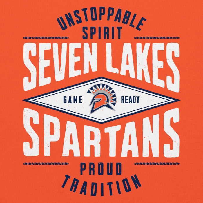 Close-up view of Seven Lakes High School Spartans Orange Classic Unisex Hoodie 210