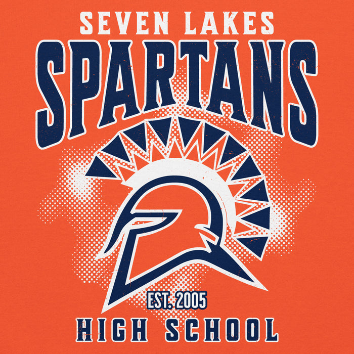 Close-up view of Seven Lakes High School Spartans Orange Classic Unisex Hoodie 213