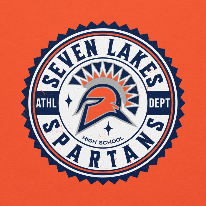Close-up view of Seven Lakes High School Spartans Orange Classic Unisex Hoodie 203