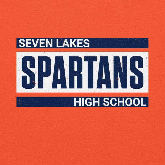 Close-up view of Seven Lakes High School Spartans Orange Classic Unisex Hoodie 098