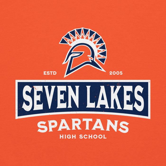 Close-up view of Seven Lakes High School Spartans Orange Classic Unisex Hoodie 202