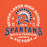 A graphic print featuring a Spartan helmet and the text 'SEVEN LAKES HIGH SCHOOL' and 'SPARTANS' in white and navy blue on a solid orange background. Seven Lakes High School Spartans Orange Classic Unisex Hoodie 206