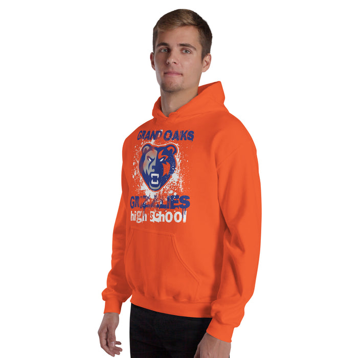 Man wearing Grand Oaks High School Grizzlies Orange Classic Unisex Hoodie 205
