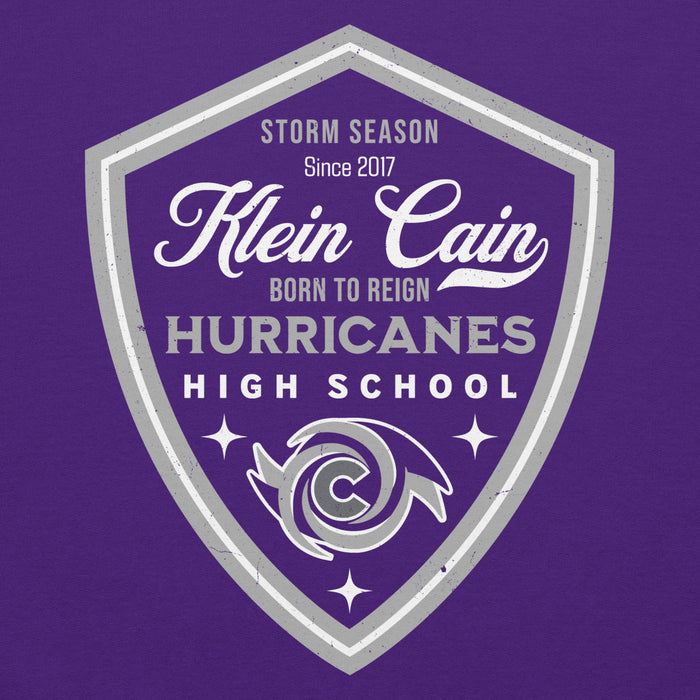Close-up view of Klein Cain High School Hurricanes Purple Classic Unisex Hoodie 225