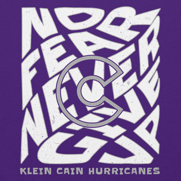 Close-up view of Klein Cain High School Hurricanes Purple Classic Unisex Hoodie 236