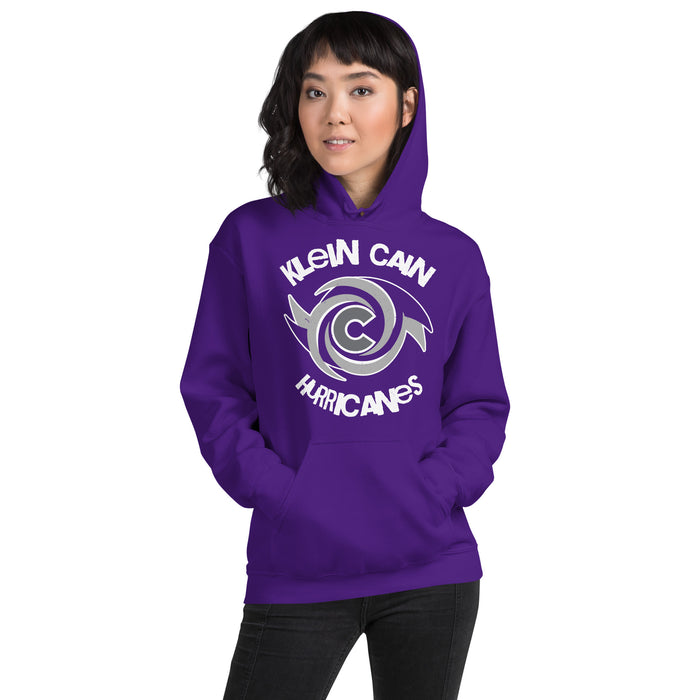 Woman wearing Klein Cain High School Hurricanes Purple Classic Unisex Hoodie 228