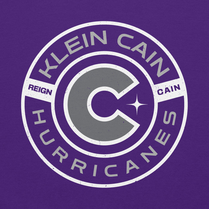 Close-up view of Klein Cain High School Hurricanes Purple Classic Unisex Hoodie 239