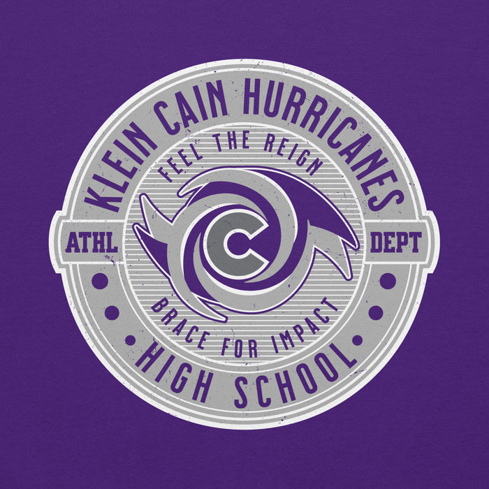 Close-up view of Klein Cain High School Hurricanes Purple Classic Unisex Hoodie 224