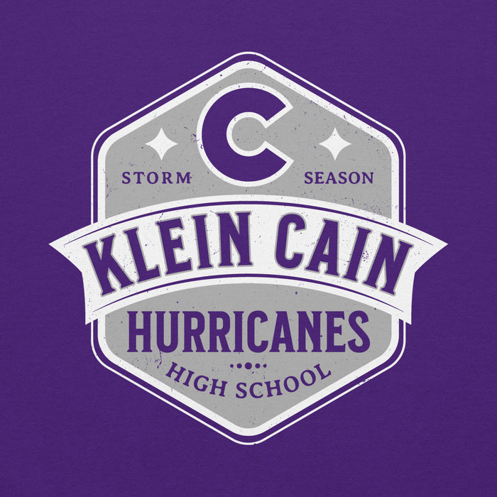 Close-up view of Klein Cain High School Hurricanes Purple Classic Unisex Hoodie 209