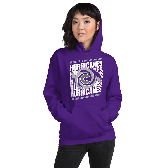 Woman wearing Klein Cain High School Hurricanes Purple Classic Unisex Hoodie 223