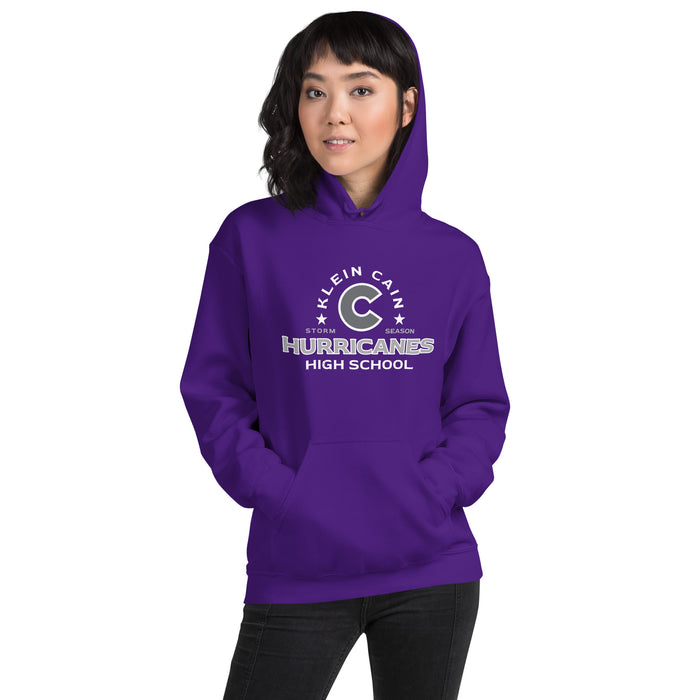 Woman wearing Klein Cain High School Hurricanes Purple Classic Unisex Hoodie 222