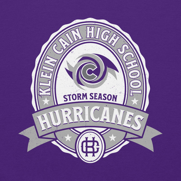 Close-up view of Klein Cain High School Hurricanes Purple Classic Unisex Hoodie 212