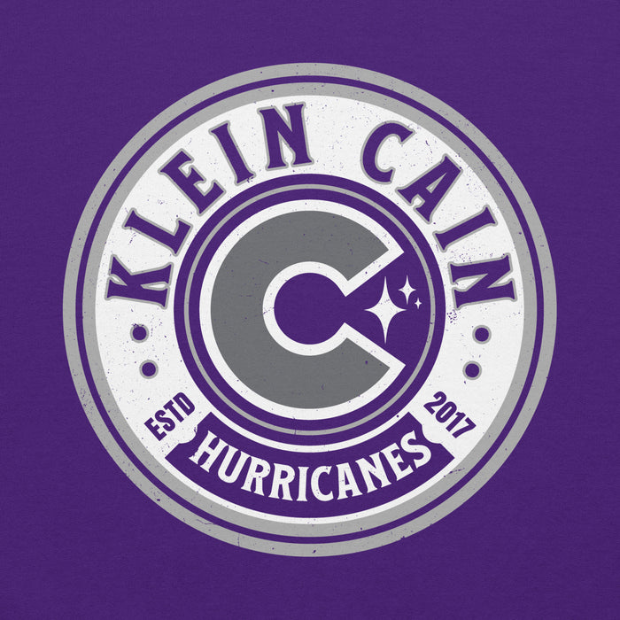 Close-up view of Klein Cain High School Hurricanes Purple Classic Unisex Hoodie 220