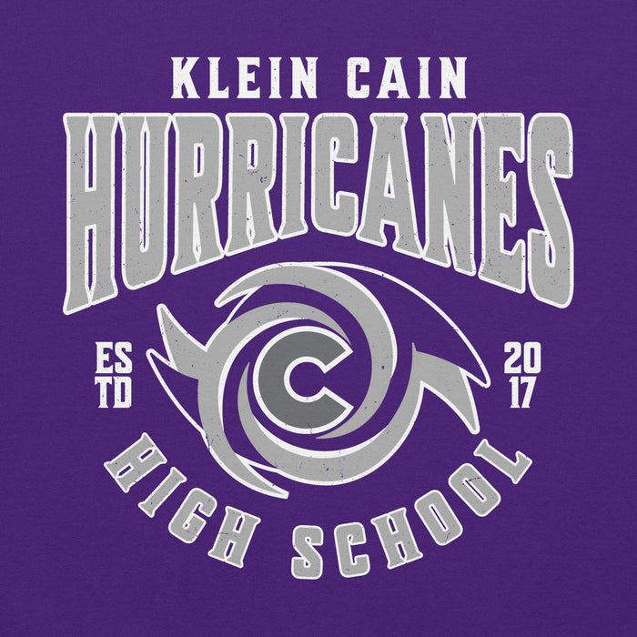 Close-up view of Klein Cain High School Hurricanes Purple Classic Unisex Hoodie 213