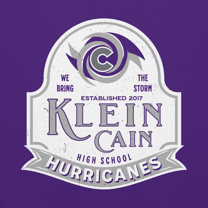 Close-up view of Klein Cain High School Hurricanes Purple Classic Unisex Hoodie 219