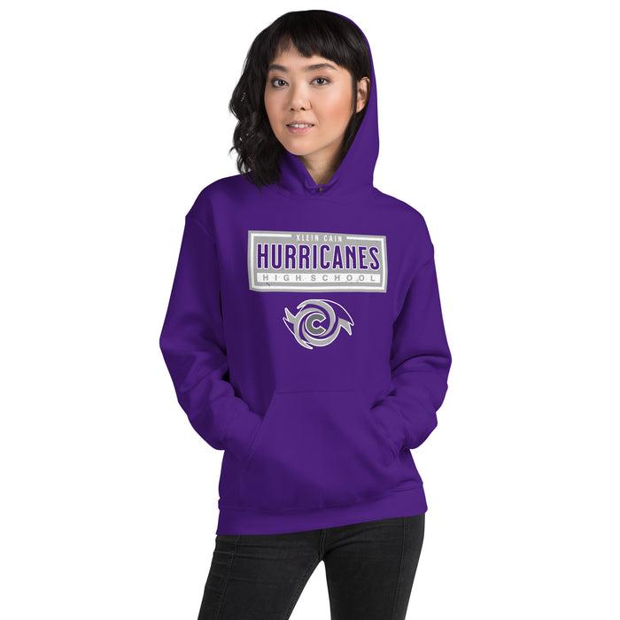 Woman wearing Klein Cain High School Hurricanes Purple Classic Unisex Hoodie 049
