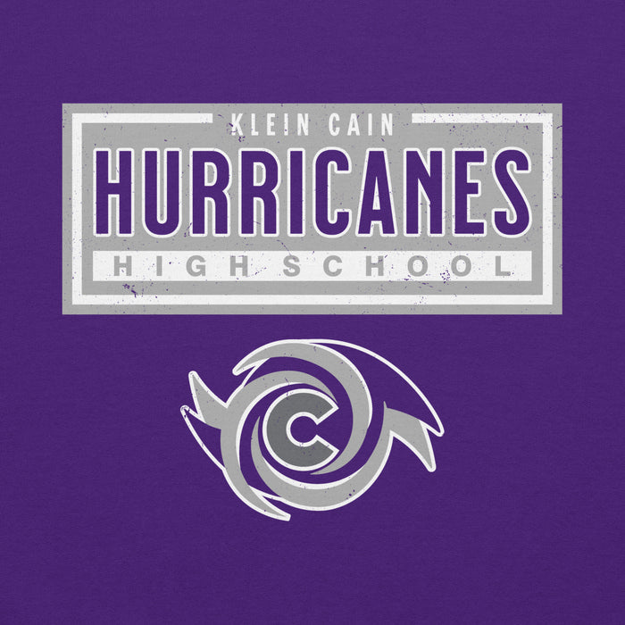 Close-up view of Klein Cain High School Hurricanes Purple Classic Unisex Hoodie 049
