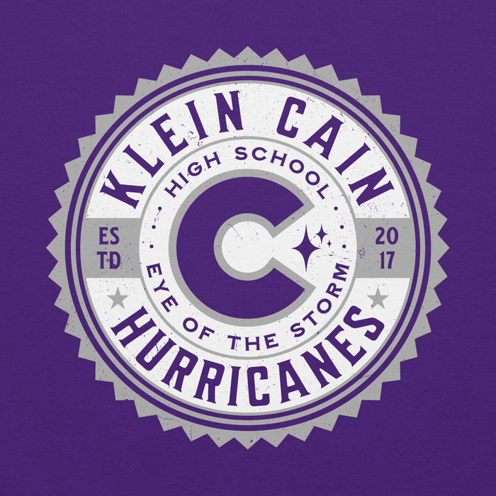 Close-up view of Klein Cain High School Hurricanes Purple Classic Unisex Hoodie 203