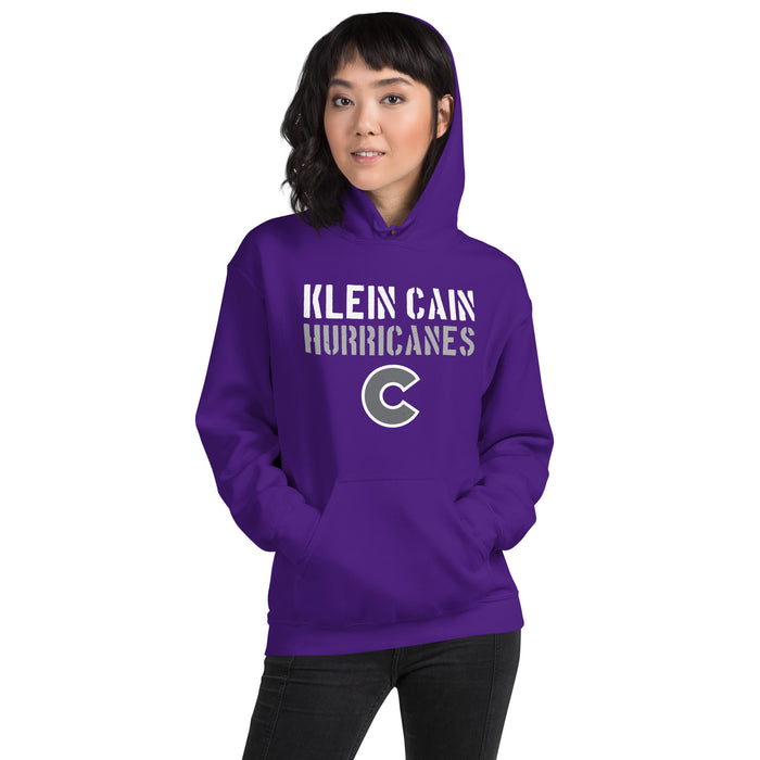 Woman wearing Klein Cain High School Hurricanes Purple Classic Unisex Hoodie 017