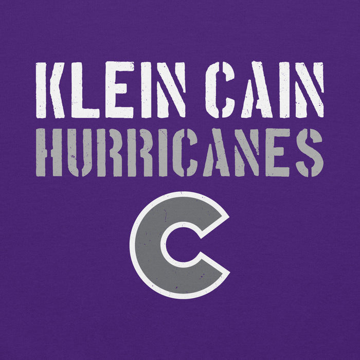 Close-up view of Klein Cain High School Hurricanes Purple Classic Unisex Hoodie 017