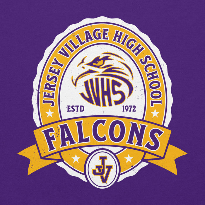 Close-up view of Jersey Village High School Falcons Purple Classic Unisex Hoodie 212
