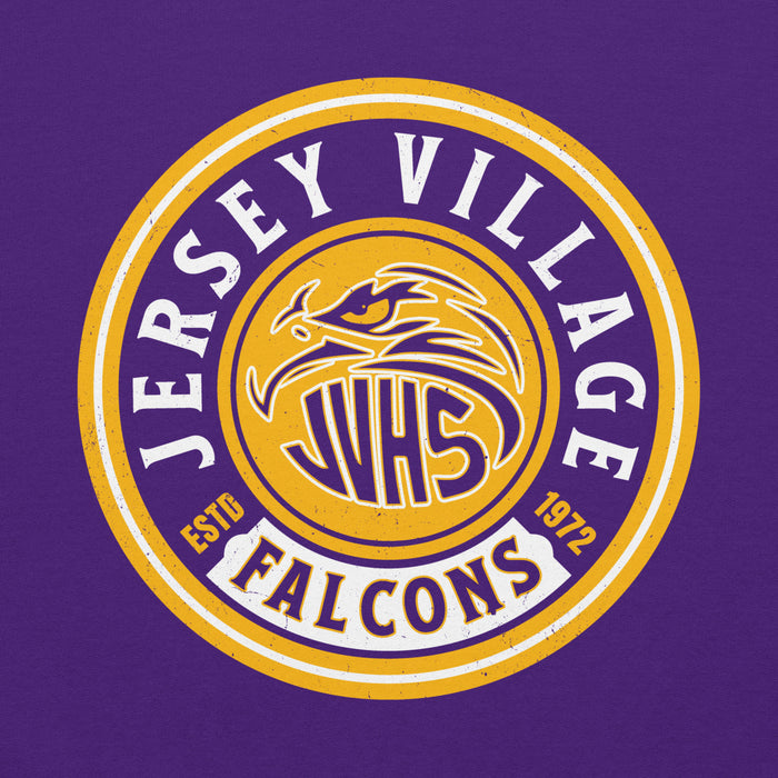 Close-up view of Jersey Village High School Falcons Purple Classic Unisex Hoodie 220