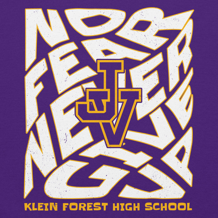 Close-up view of Jersey Village High School Falcons Purple Classic Unisex Hoodie 236