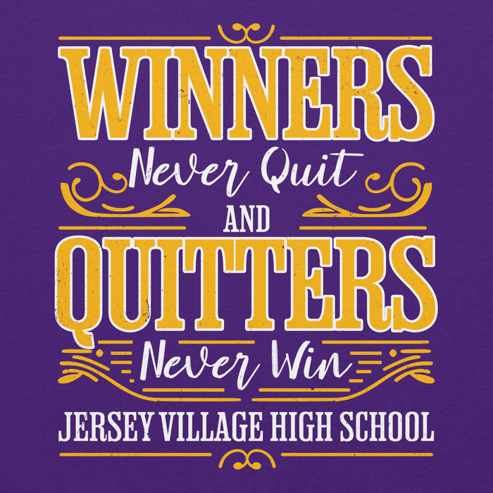 Close-up view of Jersey Village High School Falcons Purple Classic Unisex Hoodie 237