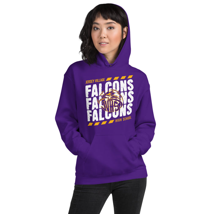 Woman wearing Jersey Village High School Falcons Purple Classic Unisex Hoodie 223