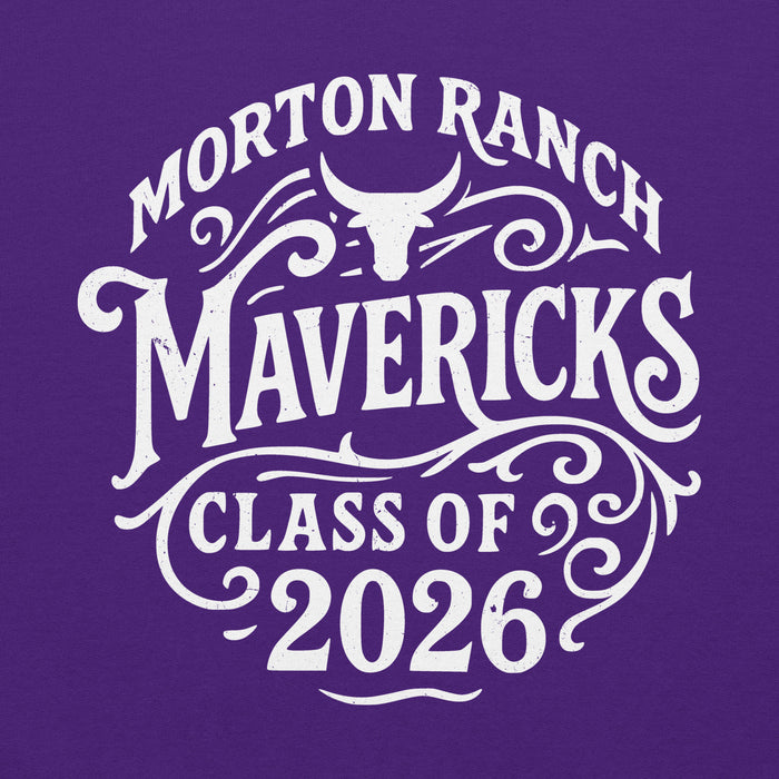 Close-up view of Morton Ranch High School Mavericks Purple Classic Unisex Hoodie 254