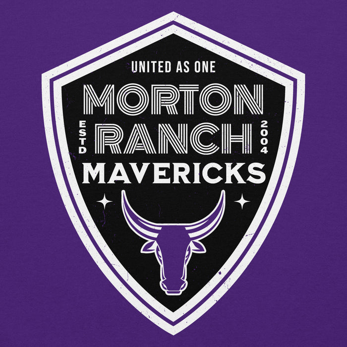 Close-up view of Morton Ranch High School Mavericks Purple Classic Unisex Hoodie 225