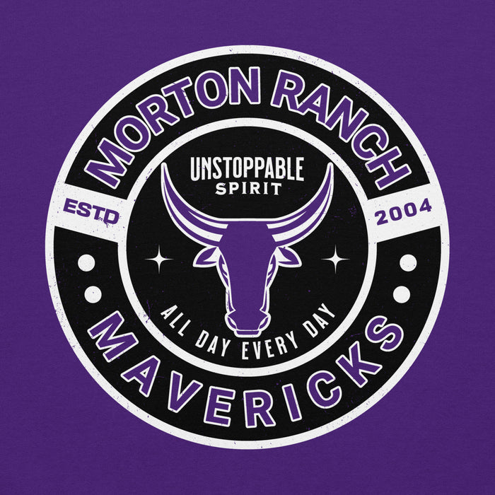 Close-up view of Morton Ranch High School Mavericks Purple Classic Unisex Hoodie 239