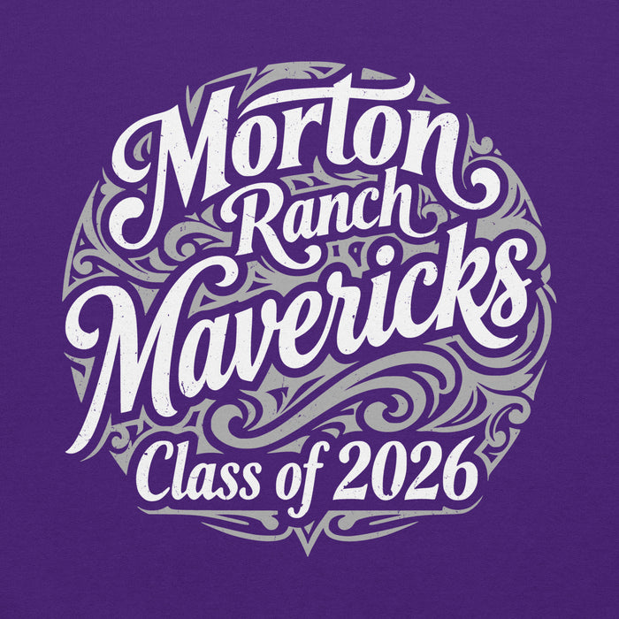 Close-up view of Morton Ranch High School Mavericks Purple Classic Unisex Hoodie 253