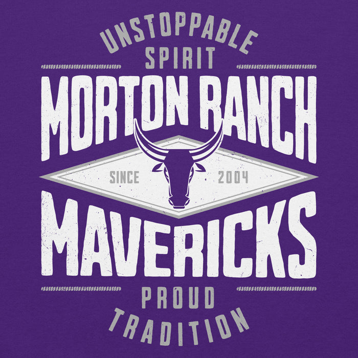 Close-up view of Morton Ranch High School Mavericks Purple Classic Unisex Hoodie 210