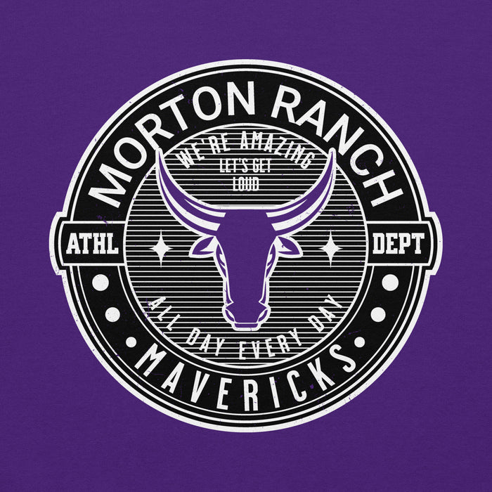 Close-up view of Morton Ranch High School Mavericks Purple Classic Unisex Hoodie 224