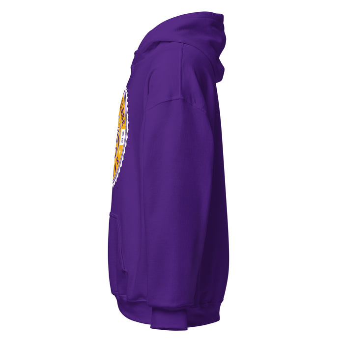 Side view of Jersey Village High School Falcons Purple Classic Unisex Hoodie 203