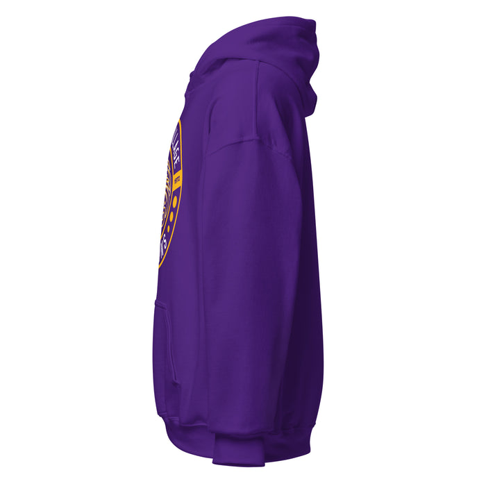 Side view of Jersey Village High School Falcons Purple Classic Unisex Hoodie 239
