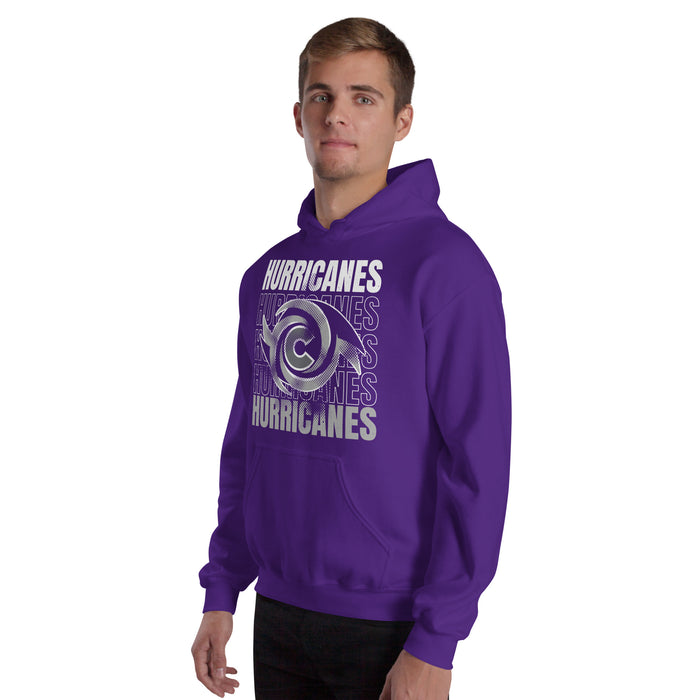 Man wearing Klein Cain High School Hurricanes Purple Classic Unisex Hoodie 233
