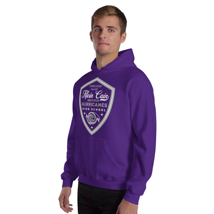 Man wearing Klein Cain High School Hurricanes Purple Classic Unisex Hoodie 225