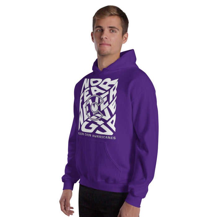 Man wearing Klein Cain High School Hurricanes Purple Classic Unisex Hoodie 236