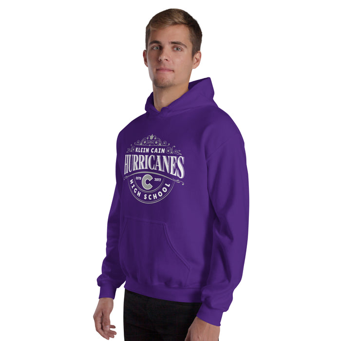 Man wearing Klein Cain High School Hurricanes Purple Classic Unisex Hoodie 211